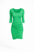 Serena Half Sleeve Ruched Dress in Green