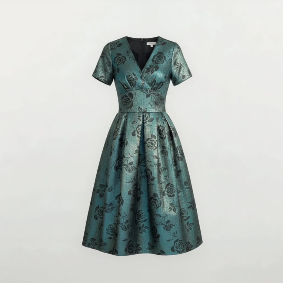 Carmen Midi Dress in Gunmetal