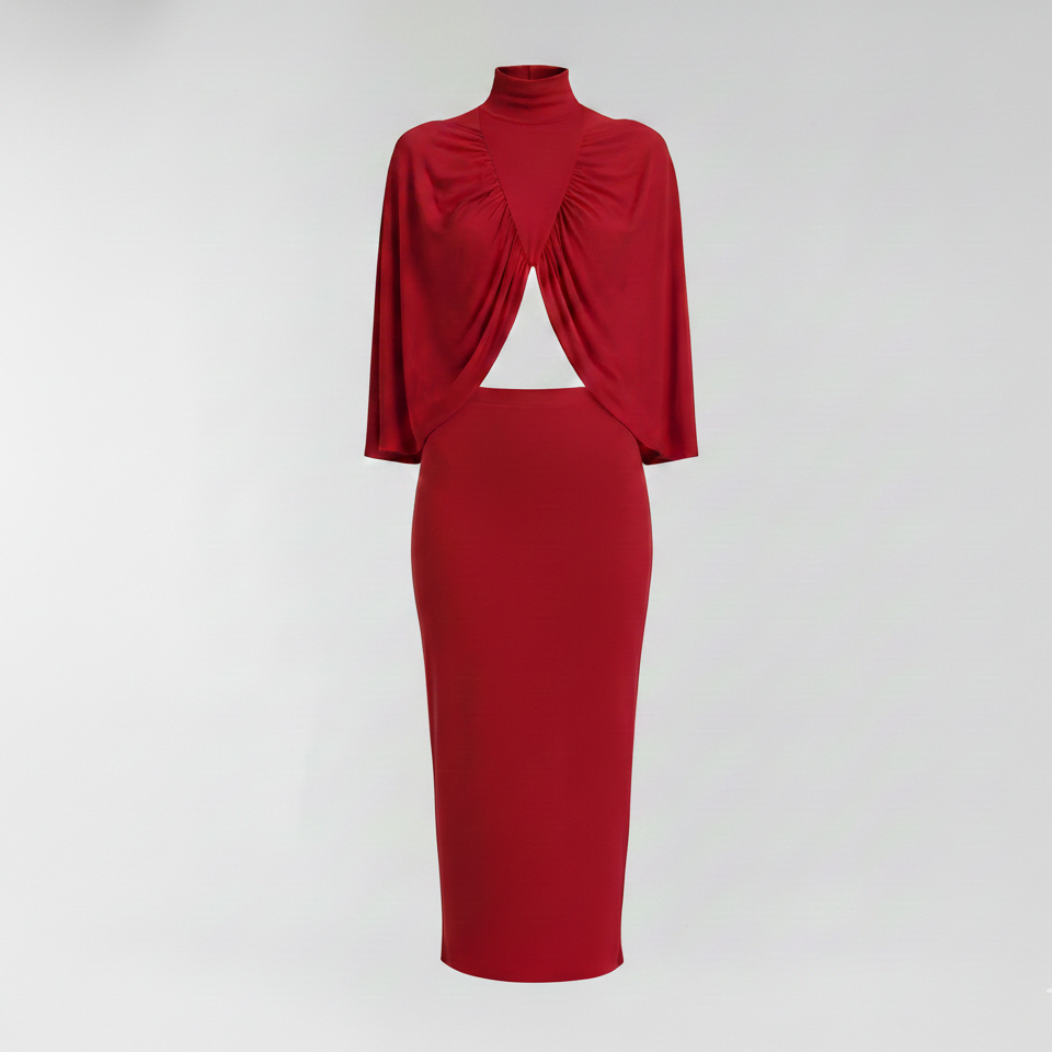 Carly Cape and Skirt Set in Lipstick