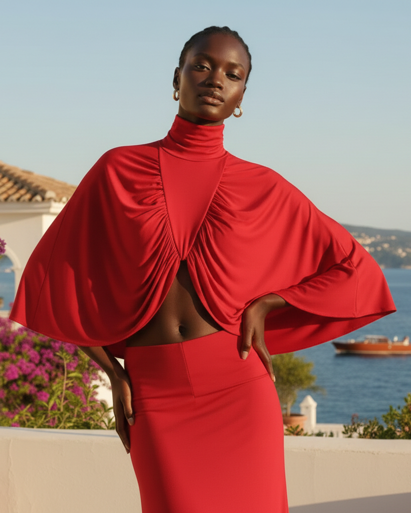 Gale Cape and Skirt Set in Lipstick